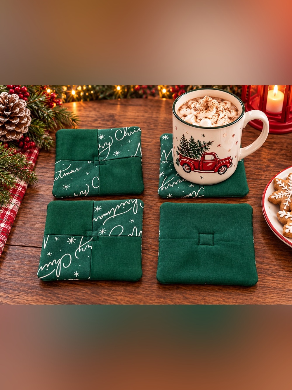 Handmade Christmas Quilted Coasters – Set of 4